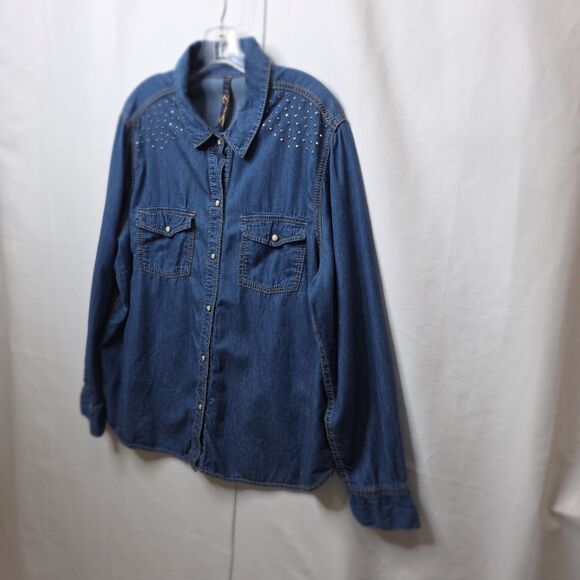 Seven for All Mankind Womens Denim Shirt Embellished Long Slv Snap Front 22/24 - Picture 9 of 15